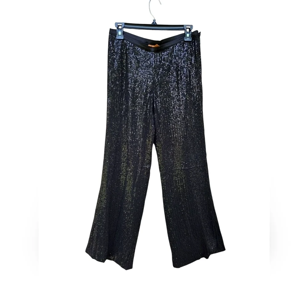 Tory Burch Women's Black Silk Sequin Wide Leg Dress Pant Party Size 4